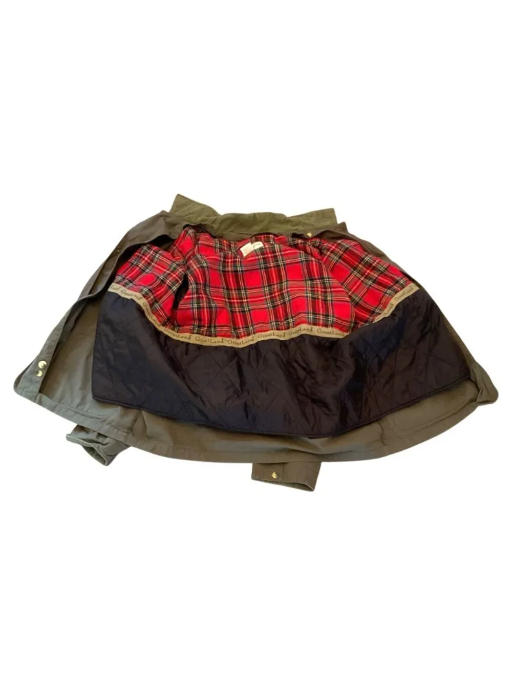 GreatLand Olive Green Field Coat Sz L With Plaid Removable Lining Cotton Nylon